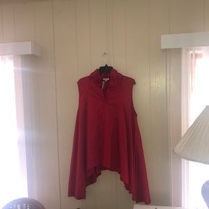 NWT Sz L Style Co red ruffled neck top
